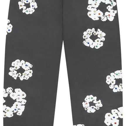 Denim Tears Rhinestone Cotton Wreath Sweatpants Vintage Black