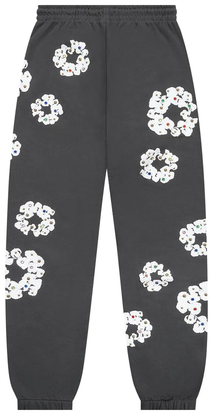 Denim Tears Rhinestone Cotton Wreath Sweatpants Vintage Black