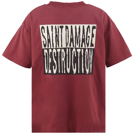 SAINT Mxxxxxx ? Short-Sleeve T-Shirt Burgundy - Damage and destruction