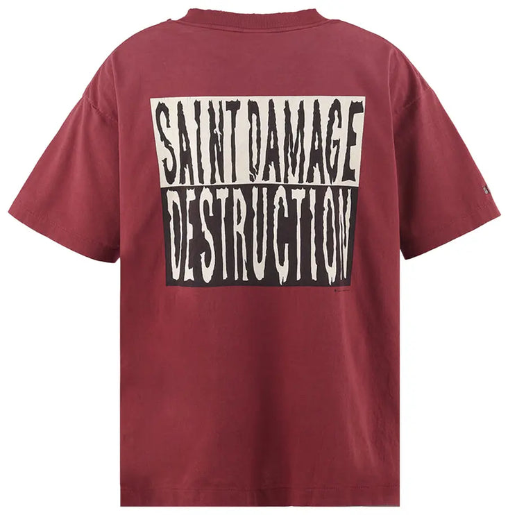SAINT Mxxxxxx ? Short-Sleeve T-Shirt Burgundy - Damage and destruction