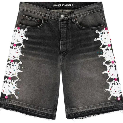 Sp5der Web Stone Denim Shorts 'Black Wash'