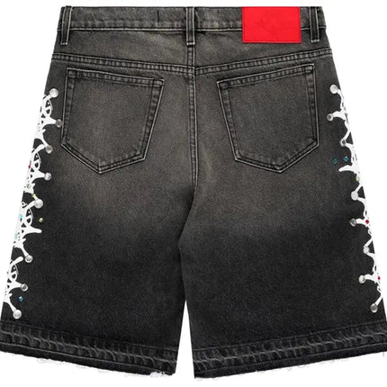 Sp5der Web Stone Denim Shorts 'Black Wash'