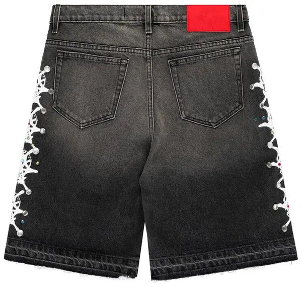 Sp5der Web Stone Denim Shorts 'Black Wash'