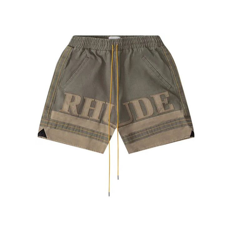Rhude Embroidered Canvas Logo Shorts 'Olive/Tan'