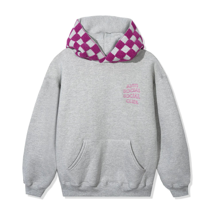 Anti Social Social Club - Checkered Flag Hoodie - Heather Grey w/ Pink hood