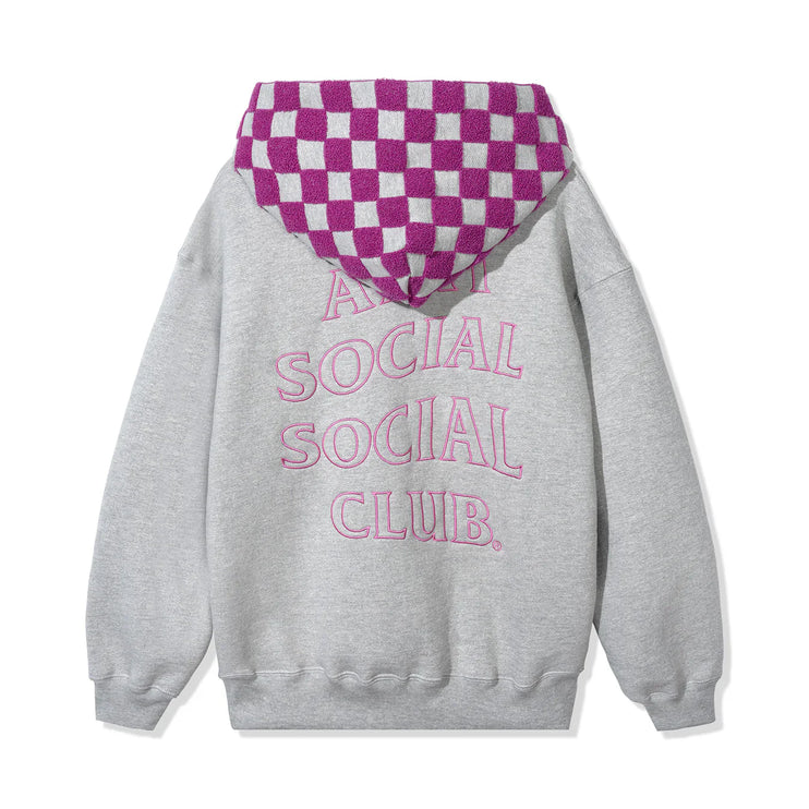 Anti Social Social Club - Checkered Flag Hoodie - Heather Grey w/ Pink hood