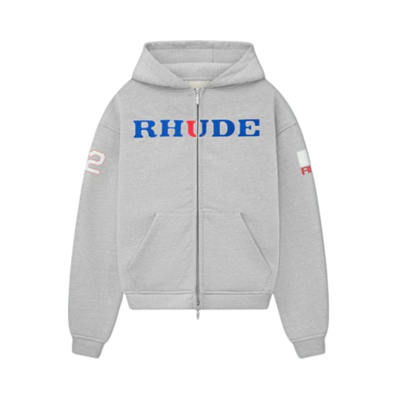 Rhude Racing Zip-Up Hoodie - Heather Grey