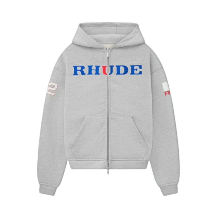 Rhude Racing Zip-Up Hoodie - Heather Grey