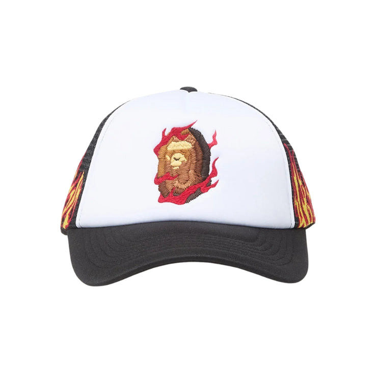 BAPE Embroidery Fire Logo Trucker Cap Black