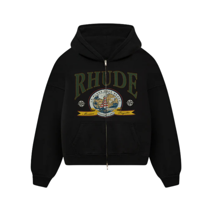 Rhude - Monaco Regatta Full Zip Hoodie - Vtg Black