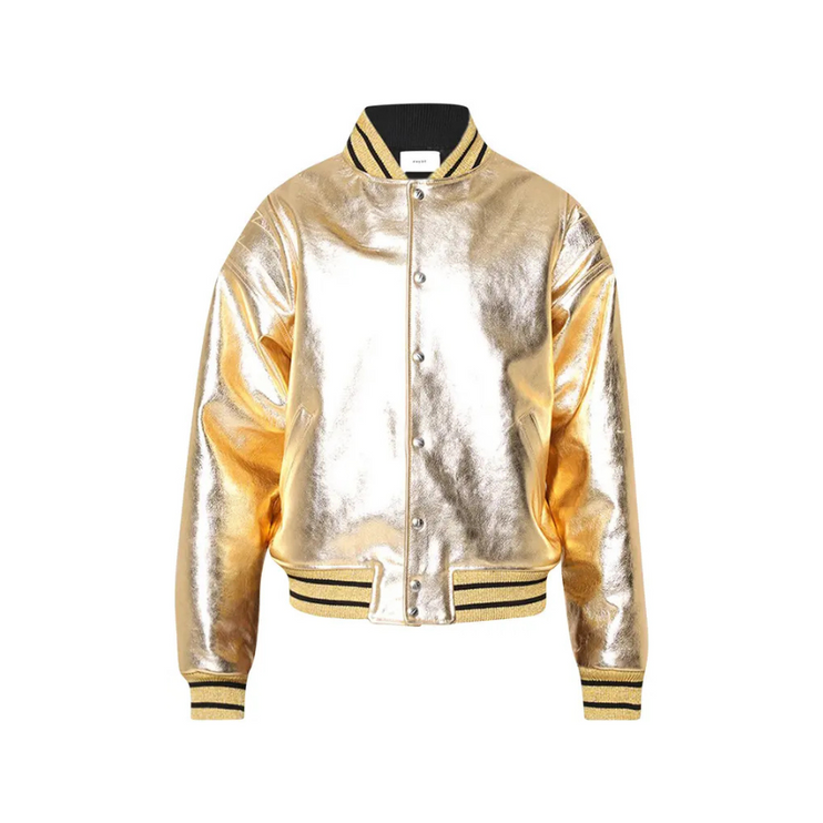 Rhude Metalic Leather Bomber Jacket 'Gold'