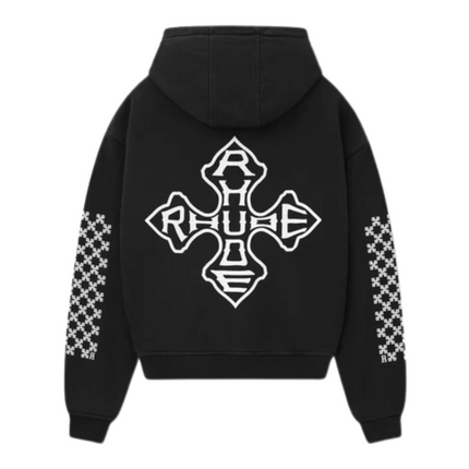 Rhude Cross Logo Zip Up Hoodie 'Vintage Black'