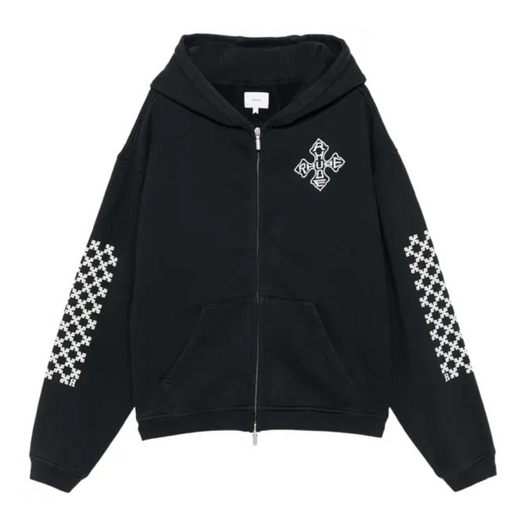 Rhude Cross Logo Zip Up Hoodie 'Vintage Black'